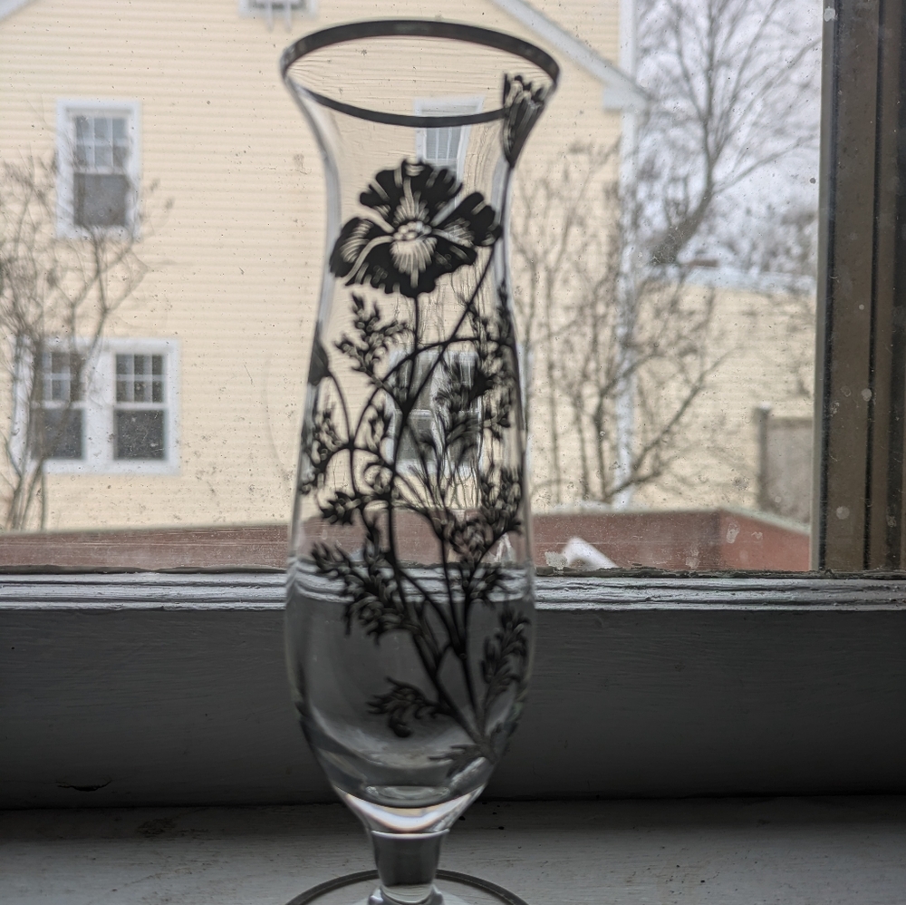Artistic Black Floral Glass Vase